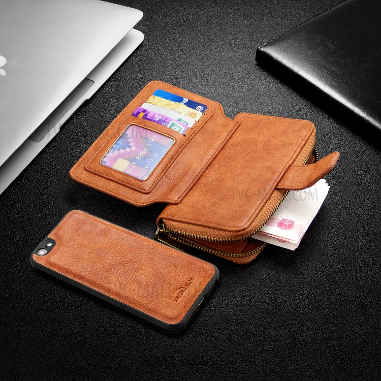 BF001 Leather Wallet Cover Anti-Gravity Zip Phone Case for iPhone 6 / 6S 4.7-inch - Brown-8
