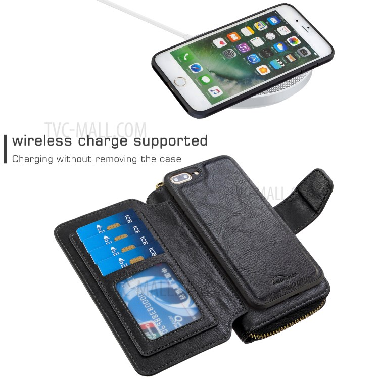 Couverture De Portefeuille En Cuir BF001 Cas Anti-gravité Téléphone Sac À Main Zip Pour Iphone 7 Plus / 8 Plus De 5,5 Pouces - Noir-3