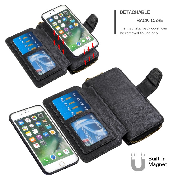 Couverture De Portefeuille En Cuir BF001 Cas Anti-gravité Téléphone Sac À Main Zip Pour Iphone 7 Plus / 8 Plus De 5,5 Pouces - Noir-4