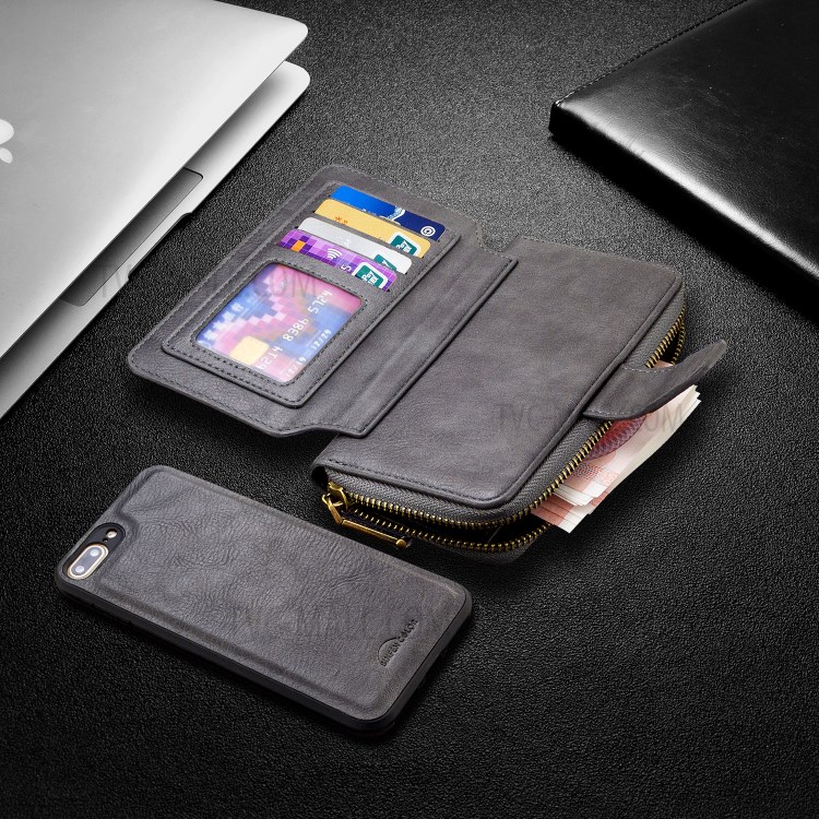 BF001 Leather Wallet Cover Anti-Gravity Zip Handbag Phone Case for iPhone 7 Plus / 8 Plus 5.5-inch - Grey-7