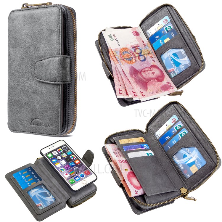 BF001 Leather Wallet Anti-Gravity Zip Pocket Phone Cover Case for iPhone 6 Plus/6s Plus 5.5-inch - Grey-1