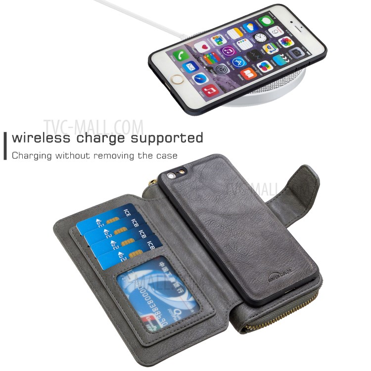 BF001 Leather Wallet Anti-Gravity Zip Pocket Phone Cover Case for iPhone 6 Plus/6s Plus 5.5-inch - Grey-3