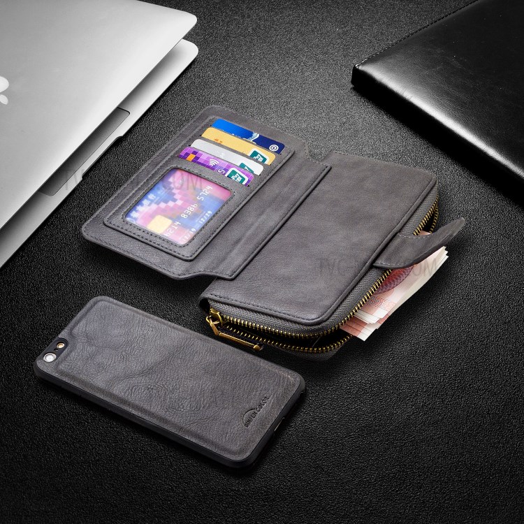 BF001 Leather Wallet Anti-Gravity Zip Pocket Phone Cover Case for iPhone 6 Plus/6s Plus 5.5-inch - Grey-8