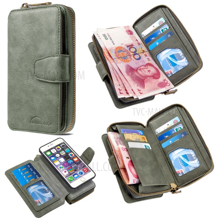 BF001 Leather Wallet Anti-Gravity Zip Pocket Phone Cover Case for iPhone 6 Plus/6s Plus 5.5-inch - Green-1