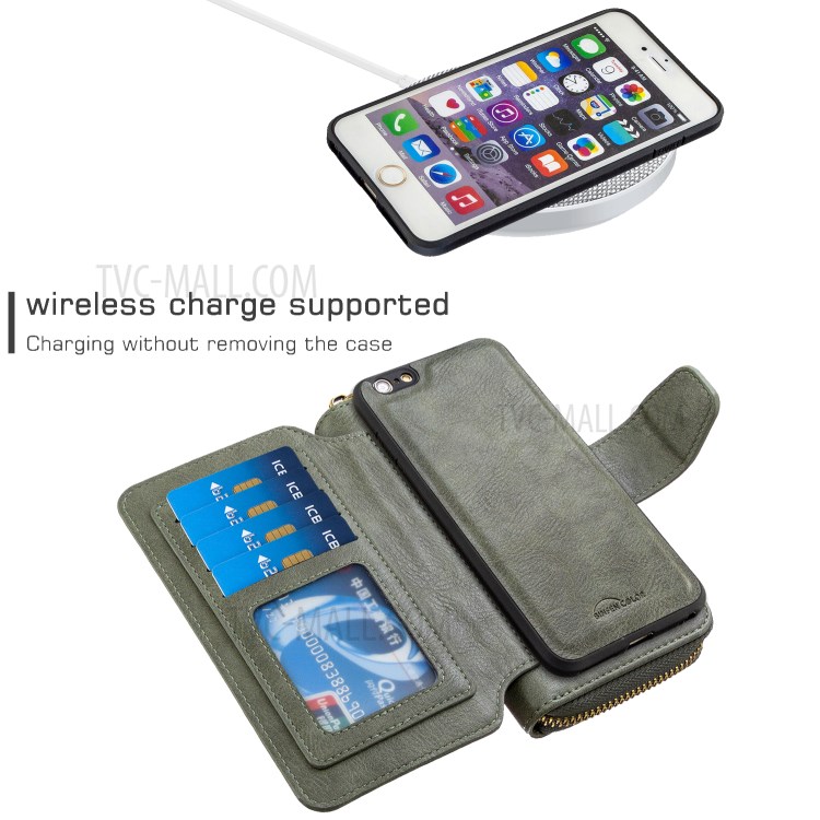 BF001 Leather Wallet Anti-Gravity Zip Pocket Phone Cover Case for iPhone 6 Plus/6s Plus 5.5-inch - Green-3