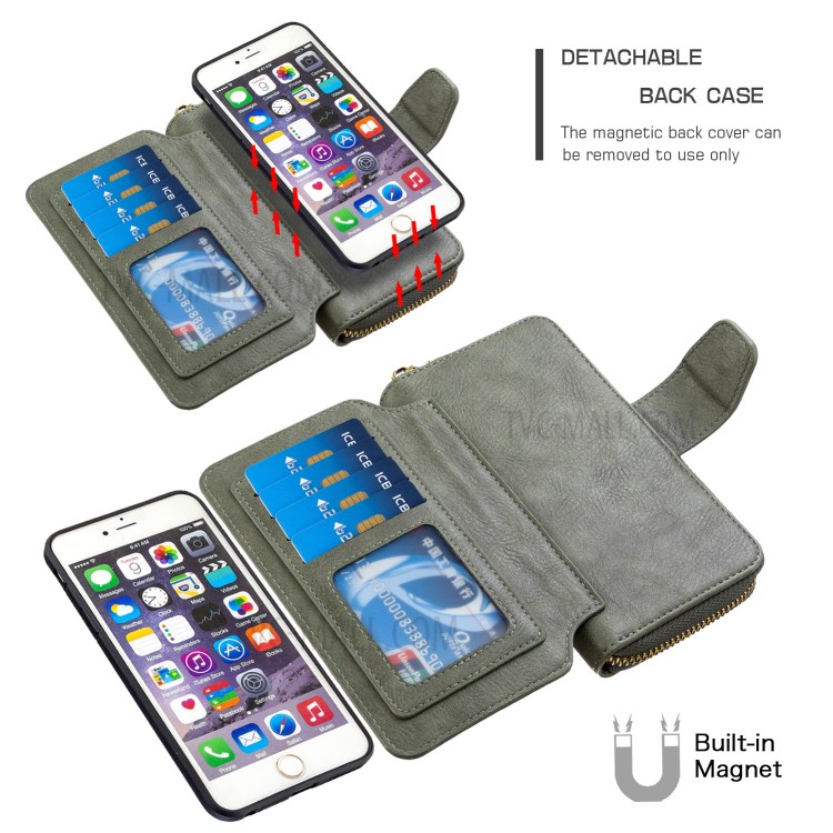 BF001 Leather Wallet Anti-Gravity Zip Pocket Phone Cover Case for iPhone 6 Plus/6s Plus 5.5-inch - Green-5