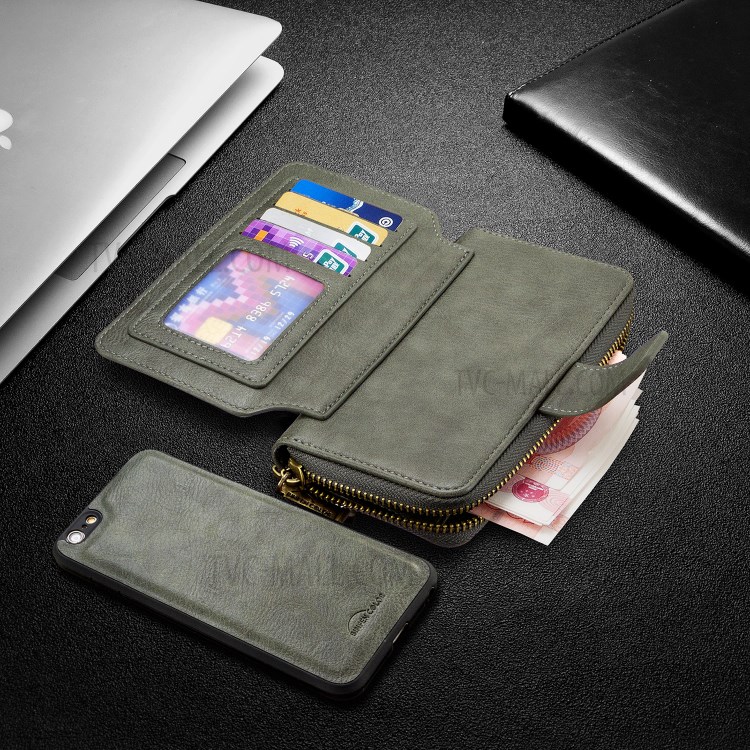 BF001 Leather Wallet Anti-Gravity Zip Pocket Phone Cover Case for iPhone 6 Plus/6s Plus 5.5-inch - Green-8