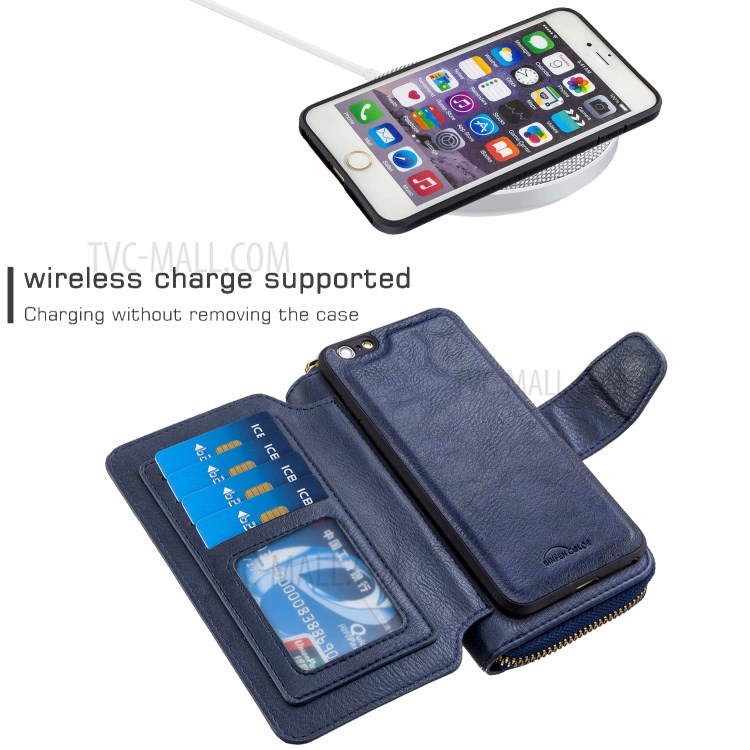 BF001 Leather Wallet Anti-Gravity Zip Pocket Phone Cover Case for iPhone 6 Plus/6s Plus 5.5-inch - Blue-3