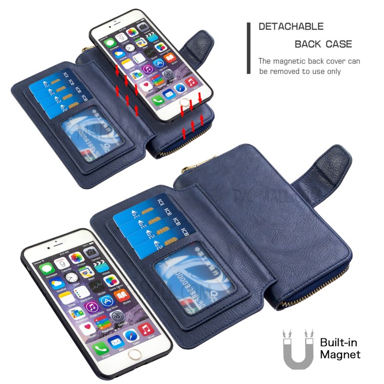 BF001 Leather Wallet Anti-Gravity Zip Pocket Phone Cover Case for iPhone 6 Plus/6s Plus 5.5-inch - Blue-4