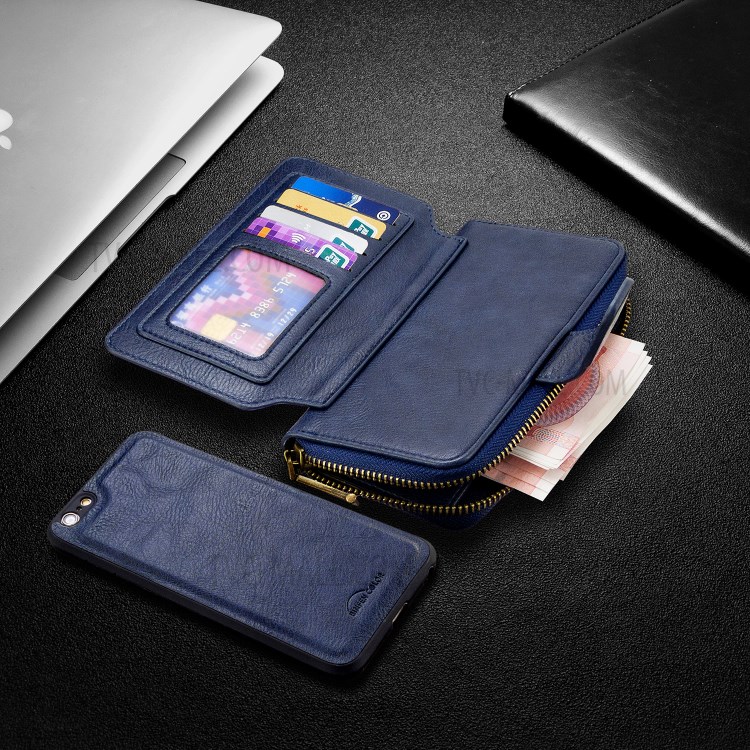 BF001 Leather Wallet Anti-Gravity Zip Pocket Phone Cover Case for iPhone 6 Plus/6s Plus 5.5-inch - Blue-8