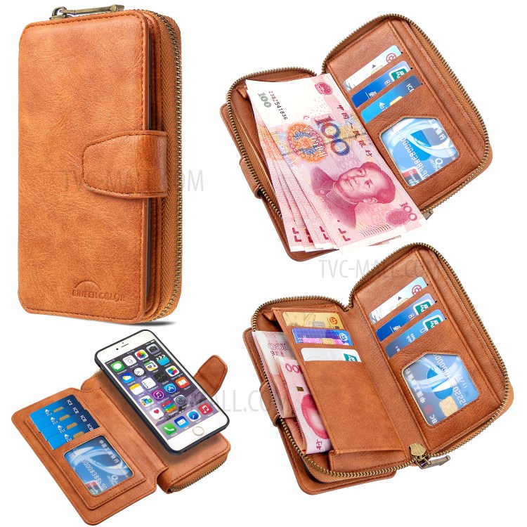 BF001 Leather Wallet Anti-Gravity Zip Pocket Phone Cover Case for iPhone 6 Plus/6s Plus 5.5-inch - Brown-1