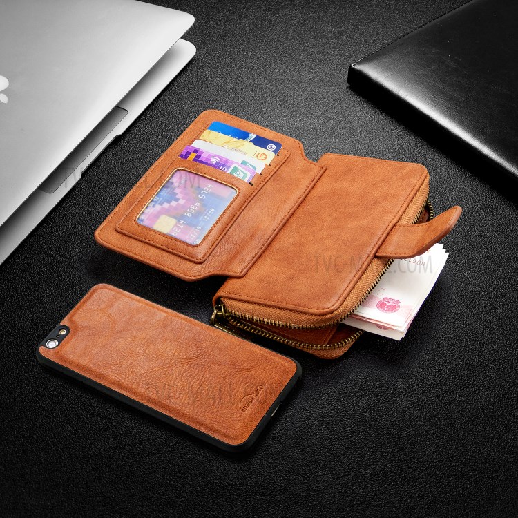 BF001 Leather Wallet Anti-Gravity Zip Pocket Phone Cover Case for iPhone 6 Plus/6s Plus 5.5-inch - Brown-8