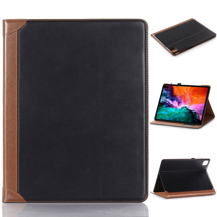 Contrast Color Wallet Stand Leather Smart Case for iPad Pro 12.9-inch (2020)/(2018) - Black-1