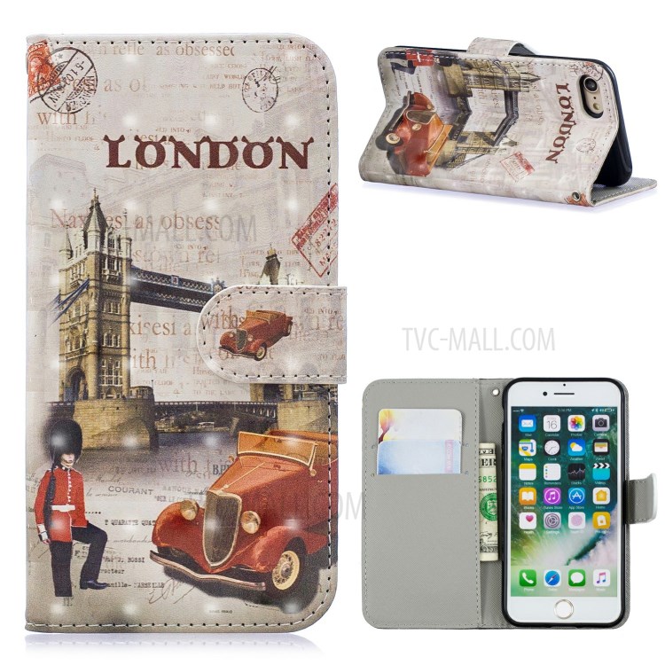 Light Spot Decor Pattern Printing Leather Wallet Case for iPhone SE (2nd Generation)/8/7 - Tower Bridge of London-1
