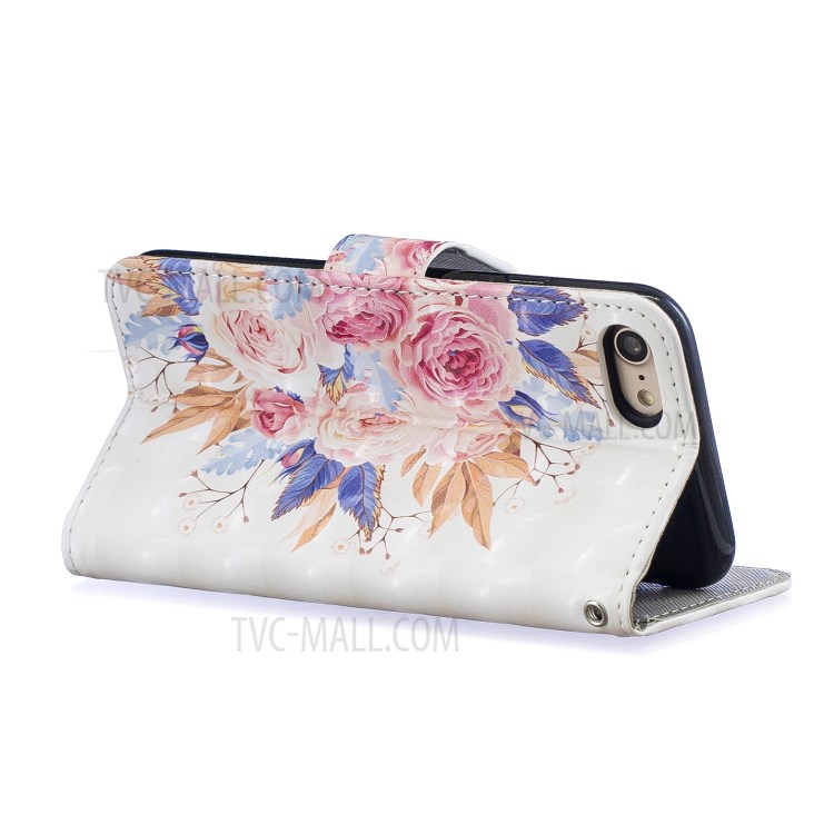 Light Spot Decor Pattern Printing Leather Wallet Case for iPhone SE (2nd Generation)/8/7 - Vivid Flowers-3