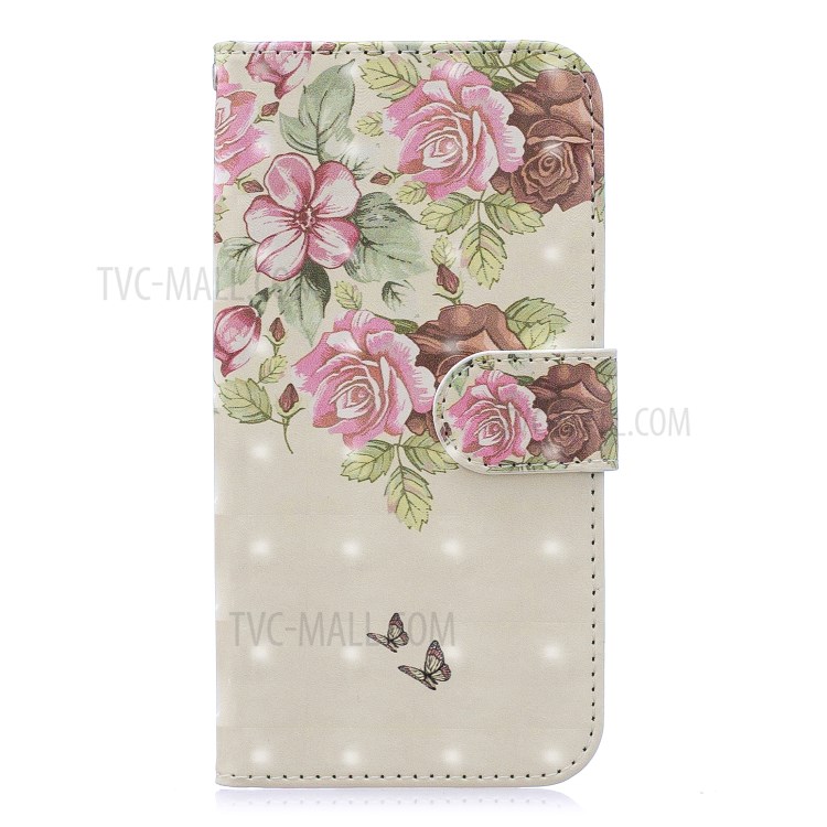 Light Spot Decor Pattern Printing Leather Wallet Case for iPhone SE (2nd Generation)/8/7 - Fresh Flowers-1