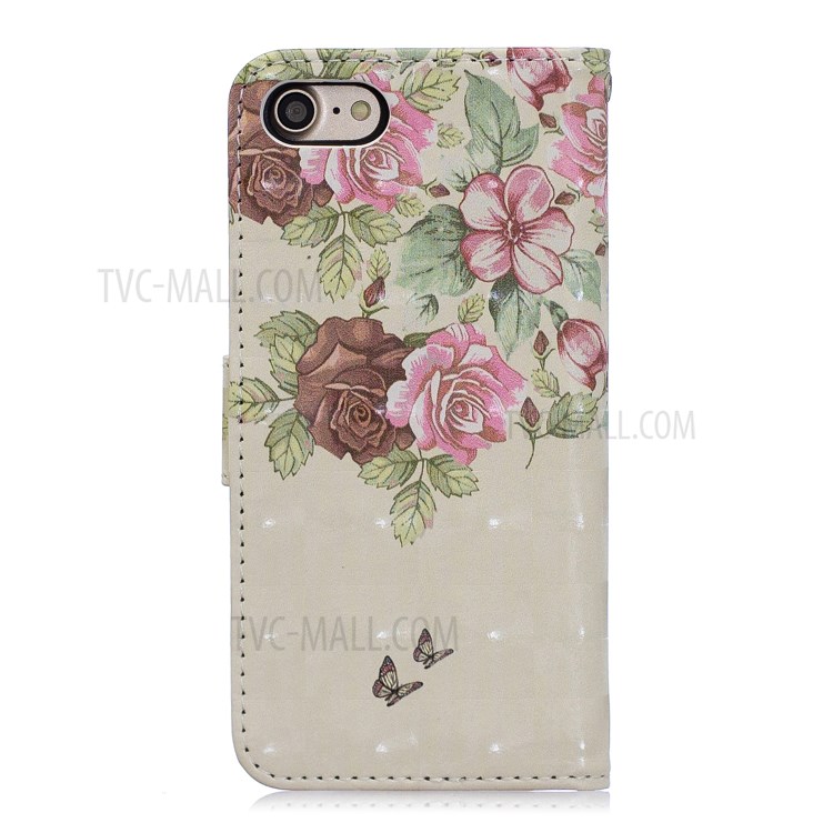 Light Spot Decor Pattern Printing Leather Wallet Case for iPhone SE (2nd Generation)/8/7 - Fresh Flowers-2