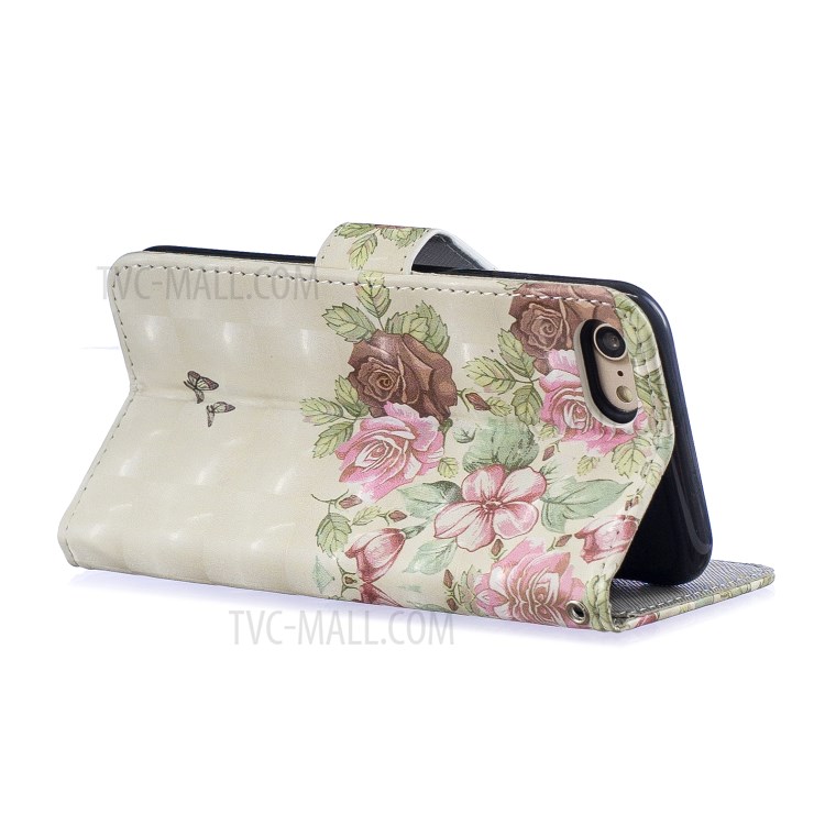 Light Spot Decor Pattern Printing Leather Wallet Case for iPhone SE (2nd Generation)/8/7 - Fresh Flowers-3