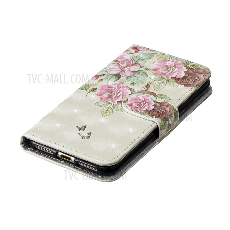 Light Spot Decor Pattern Printing Leather Wallet Case for iPhone SE (2nd Generation)/8/7 - Fresh Flowers-5