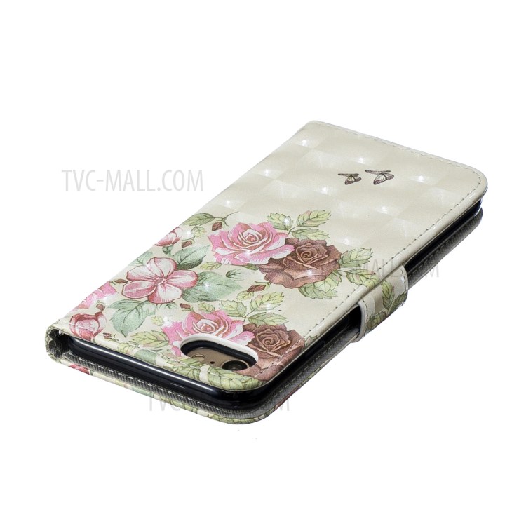 Light Spot Decor Pattern Printing Leather Wallet Case for iPhone SE (2nd Generation)/8/7 - Fresh Flowers-6