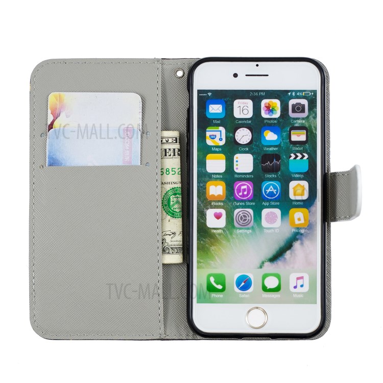 Light Spot Decor Pattern Printing Leather Wallet Case for iPhone SE (2nd Generation)/8/7 - Fresh Flowers-7
