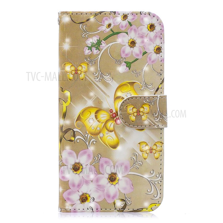 Light Spot Decor Pattern Printing Leather Wallet Case for iPhone SE (2nd Generation)/8/7 - Flowers and Gold Butterfly-1