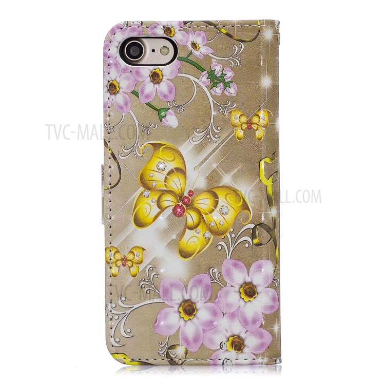 Light Spot Decor Pattern Printing Leather Wallet Case for iPhone SE (2nd Generation)/8/7 - Flowers and Gold Butterfly-2