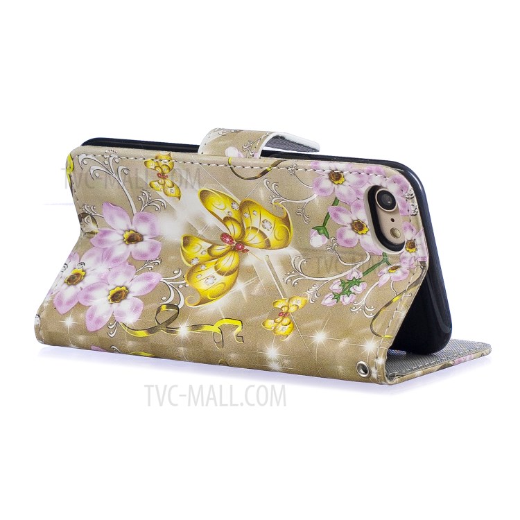 Light Spot Decor Pattern Printing Leather Wallet Case for iPhone SE (2nd Generation)/8/7 - Flowers and Gold Butterfly-3