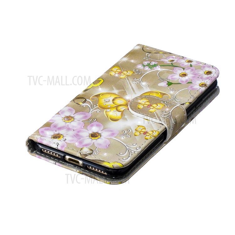 Light Spot Decor Pattern Printing Leather Wallet Case for iPhone SE (2nd Generation)/8/7 - Flowers and Gold Butterfly-5