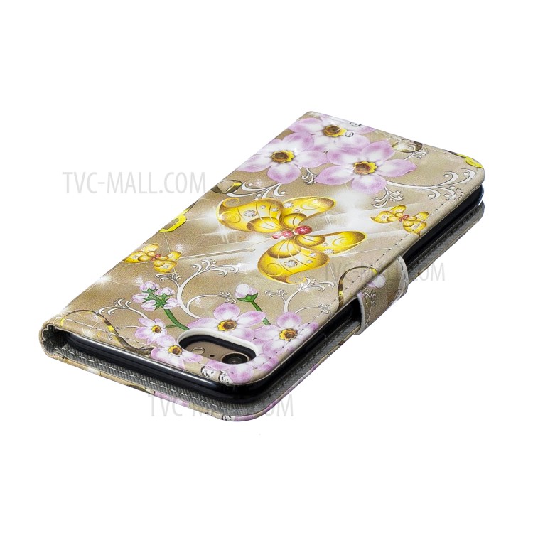 Light Spot Decor Pattern Printing Leather Wallet Case for iPhone SE (2nd Generation)/8/7 - Flowers and Gold Butterfly-6