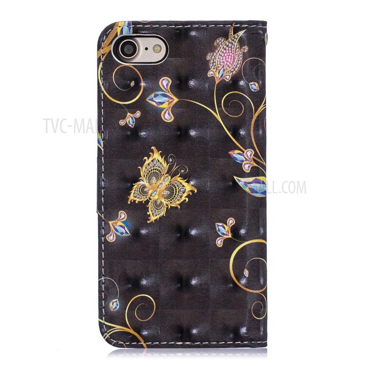 Light Spot Decor Pattern Printing Leather Wallet Case for iPhone SE (2nd Generation)/8/7 - Butterfly and Flower-2