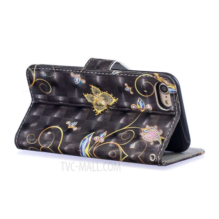 Light Spot Decor Pattern Printing Leather Wallet Case for iPhone SE (2nd Generation)/8/7 - Butterfly and Flower-3