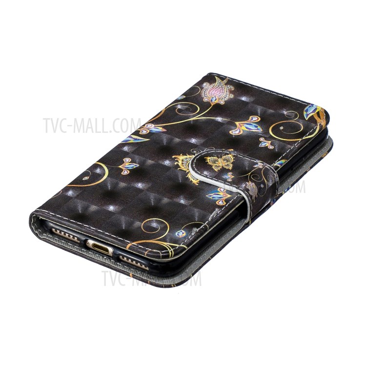 Light Spot Decor Pattern Printing Leather Wallet Case for iPhone SE (2nd Generation)/8/7 - Butterfly and Flower-5