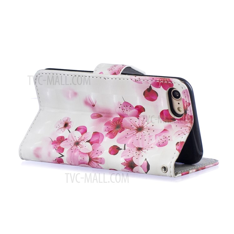 Light Spot Decor Pattern Printing Leather Wallet Case for iPhone SE (2nd Generation)/8/7 - Peach Blossom-3