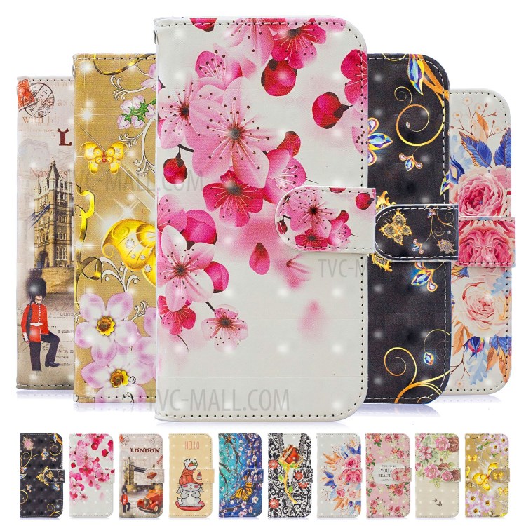 Light Spot Decor Pattern Printing Leather Wallet Case for iPhone SE (2nd Generation)/8/7 - Peach Blossom-8