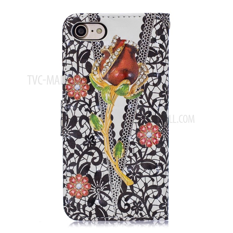 Light Spot Decor Pattern Printing Leather Wallet Case for iPhone SE (2nd Generation)/8/7 - Rose Flowers-2