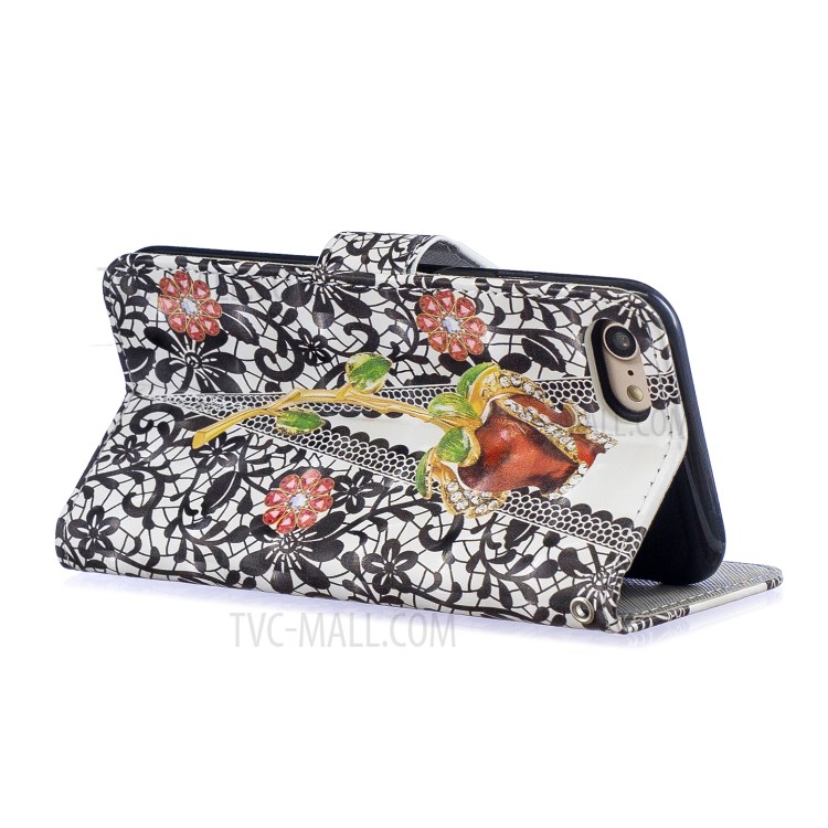Light Spot Decor Pattern Printing Leather Wallet Case for iPhone SE (2nd Generation)/8/7 - Rose Flowers-3