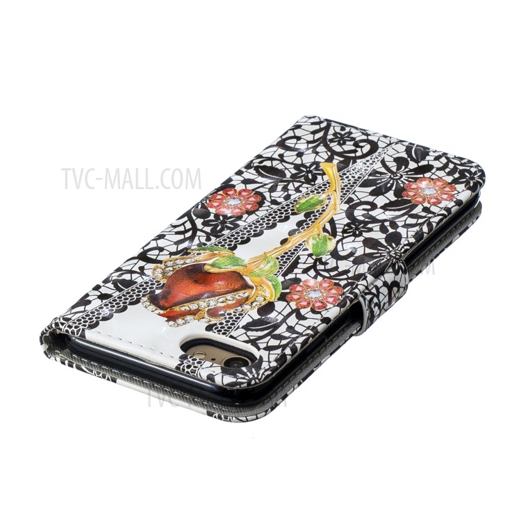 Light Spot Decor Pattern Printing Leather Wallet Case for iPhone SE (2nd Generation)/8/7 - Rose Flowers-6