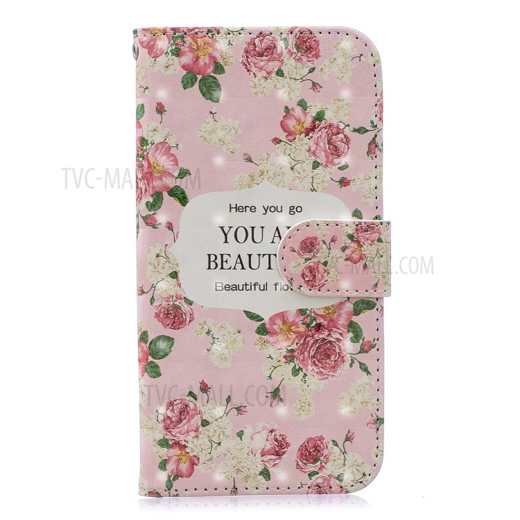 Light Spot Decor Pattern Printing Leather Wallet Case for iPhone SE (2nd Generation)/8/7 - Blooming Flowers-1