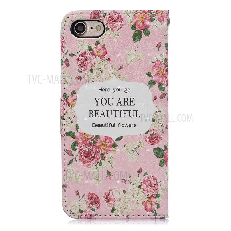 Light Spot Decor Pattern Printing Leather Wallet Case for iPhone SE (2nd Generation)/8/7 - Blooming Flowers-2