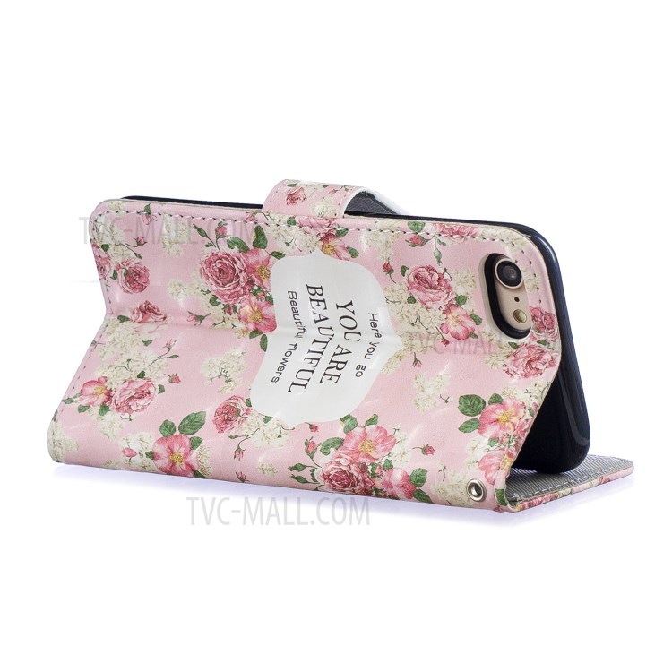 Light Spot Decor Pattern Printing Leather Wallet Case for iPhone SE (2nd Generation)/8/7 - Blooming Flowers-3