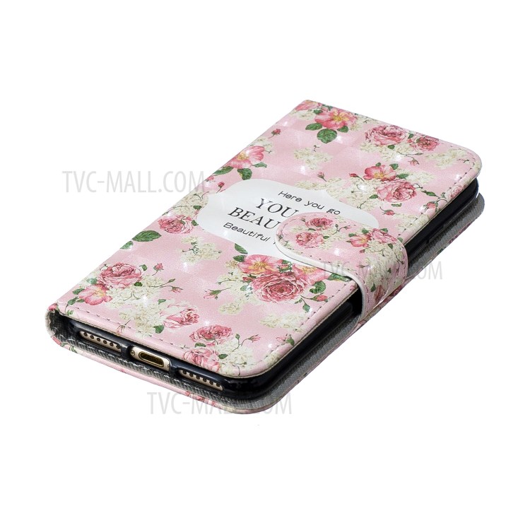 Light Spot Decor Pattern Printing Leather Wallet Case for iPhone SE (2nd Generation)/8/7 - Blooming Flowers-5