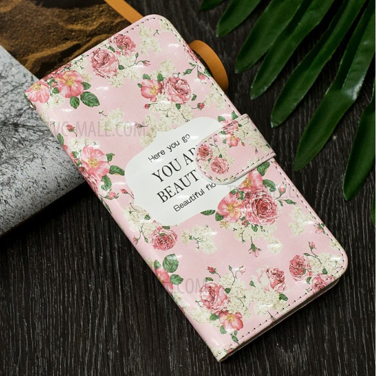 Light Spot Decor Pattern Printing Leather Wallet Case for iPhone SE (2nd Generation)/8/7 - Blooming Flowers-7