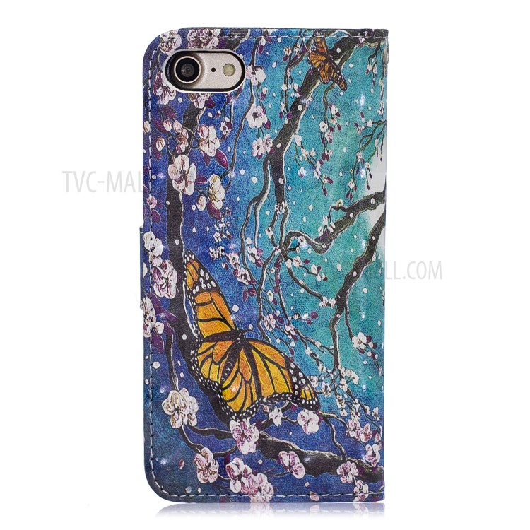 Light Spot Decor Pattern Printing Leather Wallet Case for iPhone SE (2nd Generation)/8/7 - Flower Pattern-2