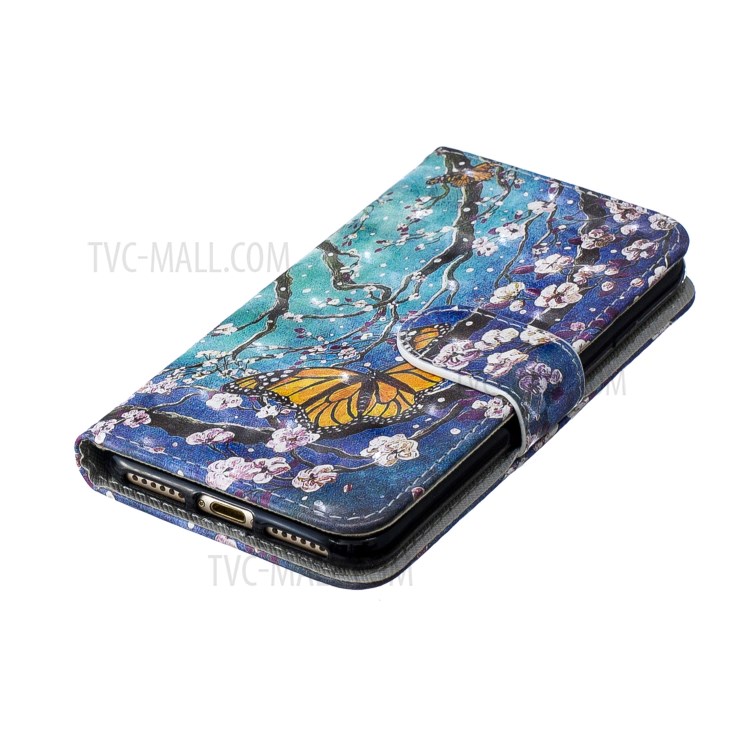 Light Spot Decor Pattern Printing Leather Wallet Case for iPhone SE (2nd Generation)/8/7 - Flower Pattern-5