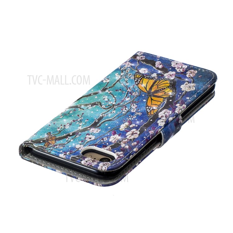 Light Spot Decor Pattern Printing Leather Wallet Case for iPhone SE (2nd Generation)/8/7 - Flower Pattern-6