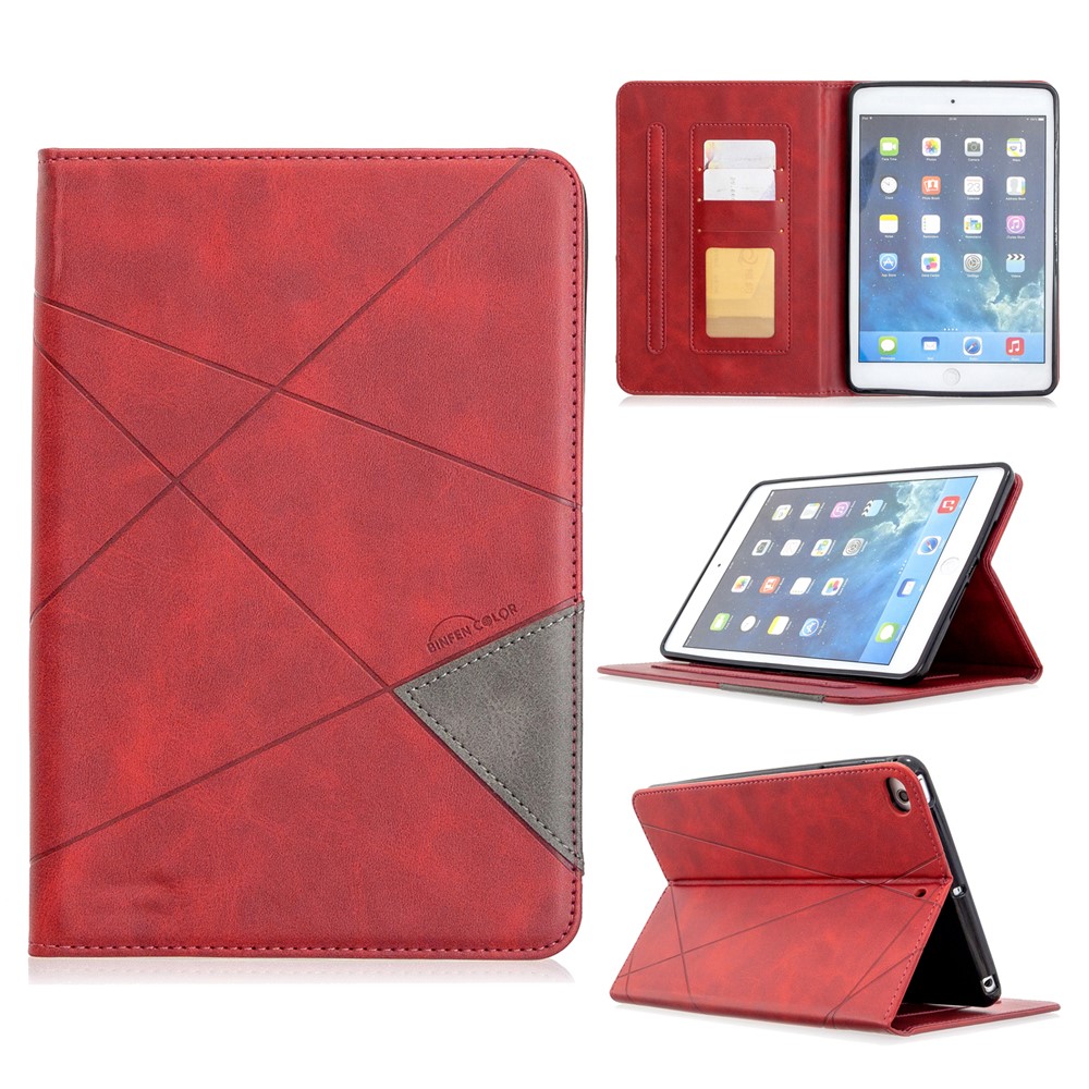 Geometric Pattern Leather Wake/Sleep Tablet Shell for iPad mini (2019) 7.9 inch/mini 4/3/2/1 - Red-1