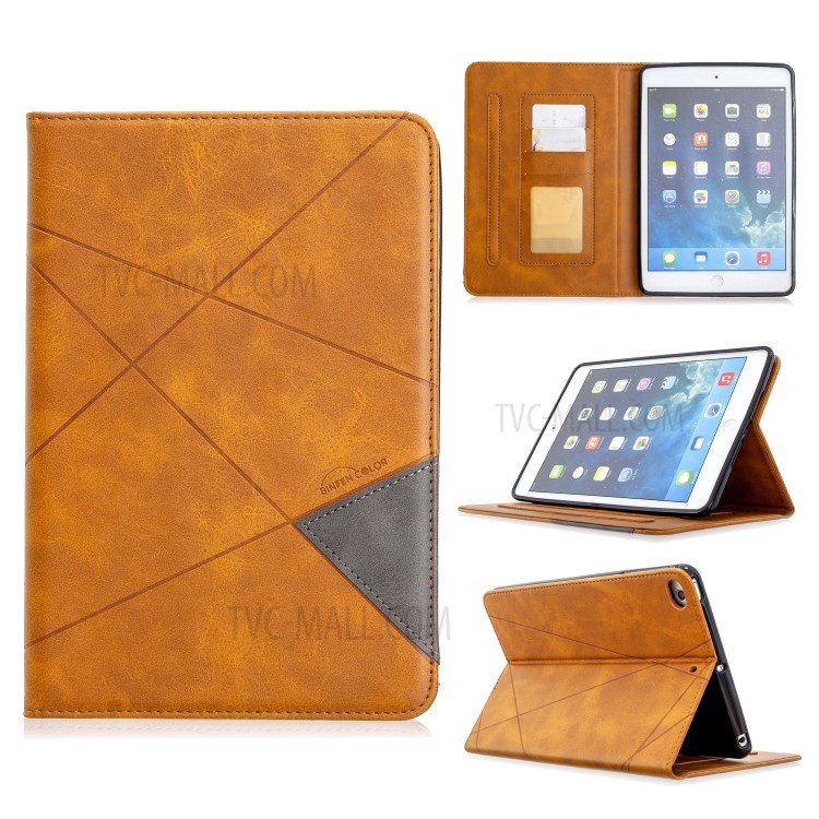 Geometric Pattern Leather Wake/Sleep Tablet Shell for iPad mini (2019) 7.9 inch/mini 4/3/2/1 - Brown-1