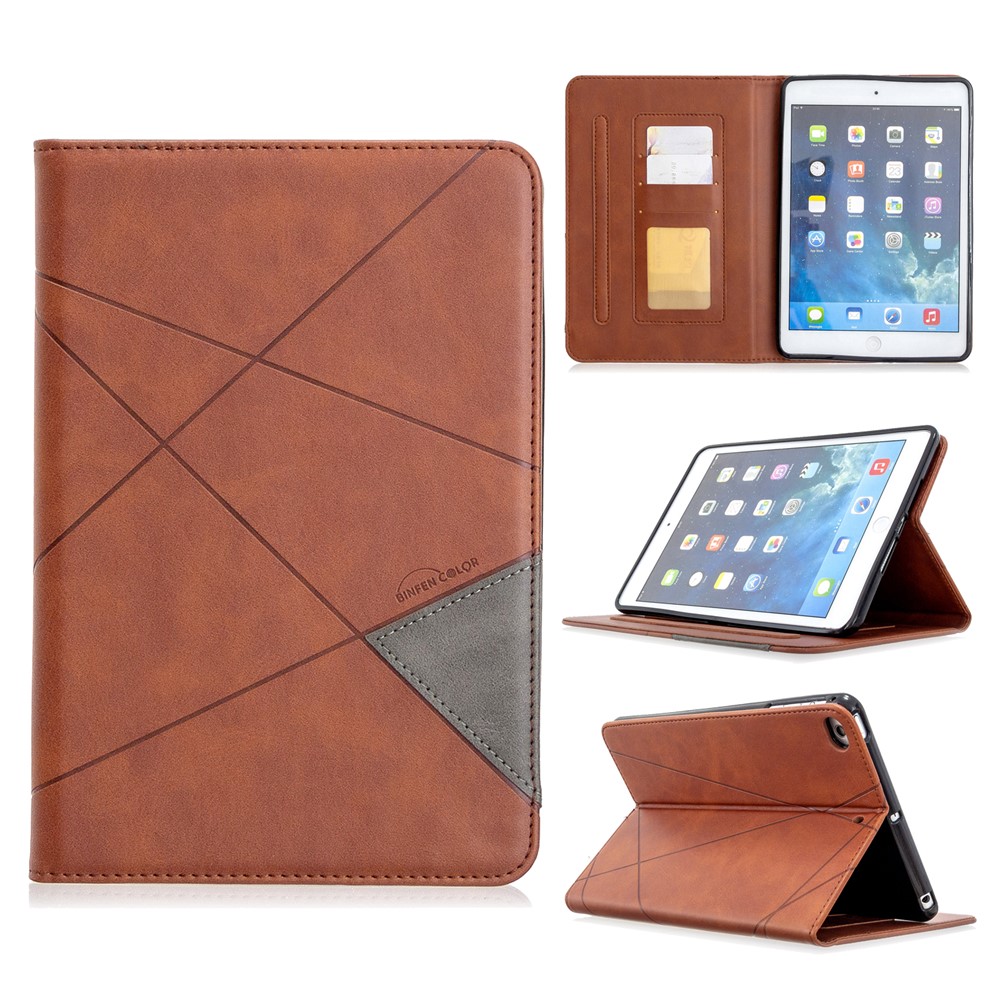 Geometric Pattern Leather Wake/Sleep Tablet Shell for iPad mini (2019) 7.9 inch/mini 4/3/2/1 - Coffee-1
