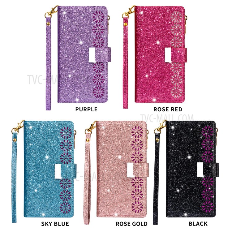 Glittery Starry Style Laser Carving Zipper Wallet Stand Leather Case for iPhone 11 Pro Max 6.5 inch - Black-19